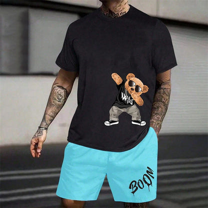conjunto holgado de verano para uso diario en pareja, pantalones cortos de manga corta para exteriores y calle, traje de verano de dos piezas para hombre