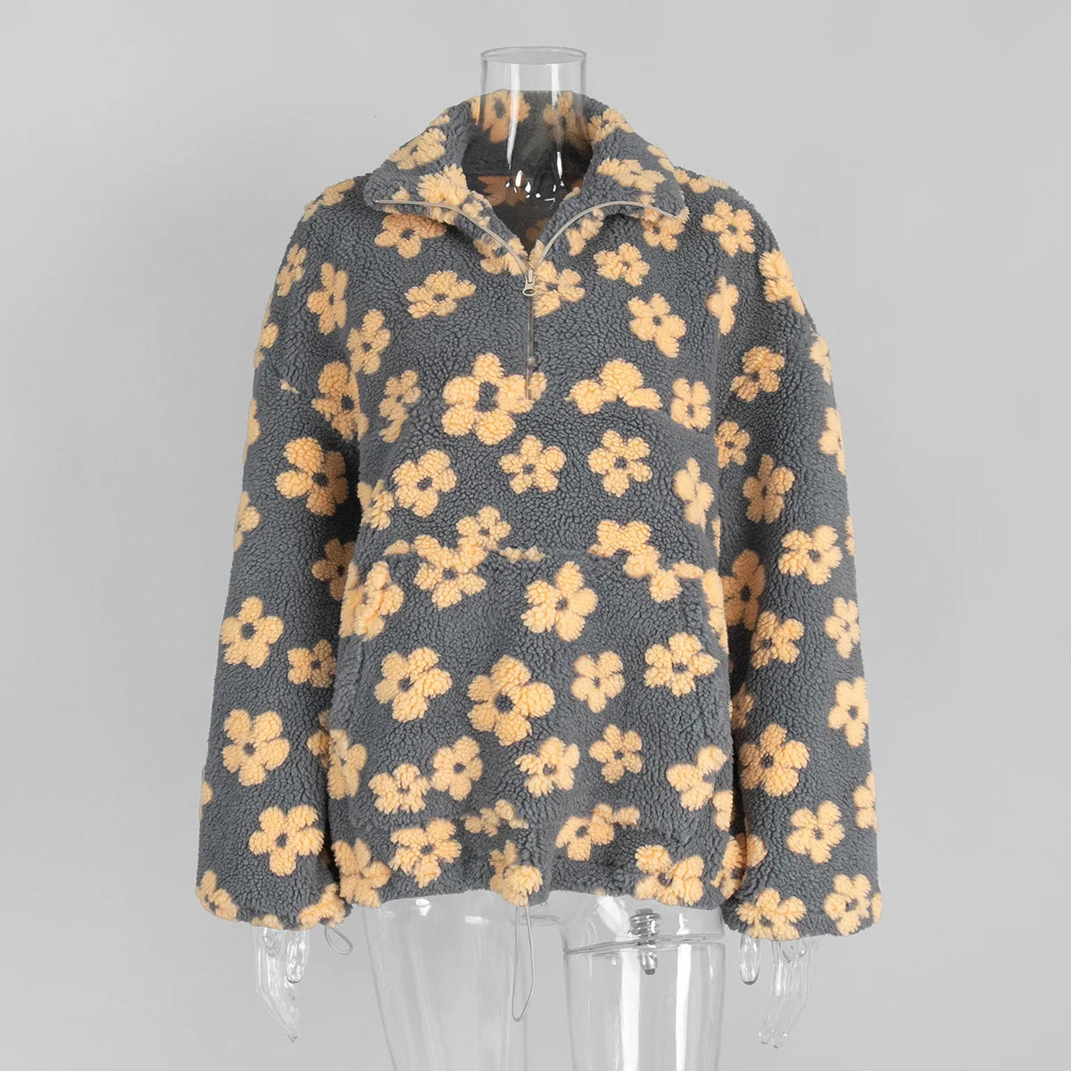Sudadera de lana floral de moda Sudadera con capucha de manga larga cálida y elegante para mujer Estilo callejero Tela de poliéster Otoño Invierno