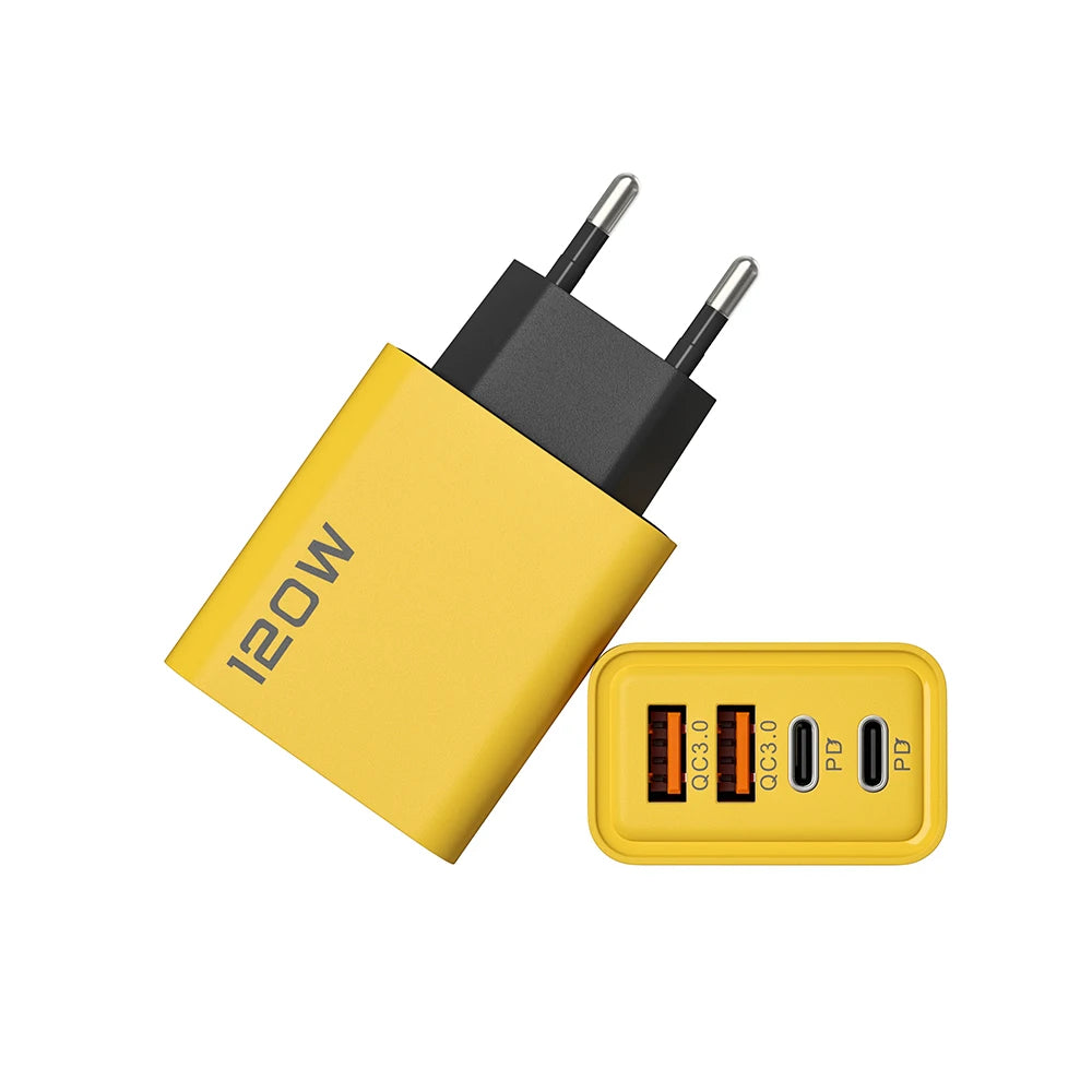 Cargador USB PD de 120 W, adaptador de teléfono móvil tipo C de carga rápida para iPhone 15 Pro, Samsung Quick Charge 3.0, cargador de pared con enchufe UE/EE. UU.
