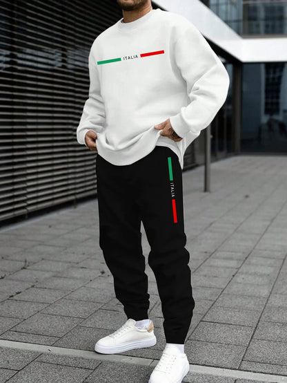 Chándal de otoño para hombre, sudadera italiana con cuello redondo, pantalones de chán, dal, conjunto de 2 uds.Jersey deportivo informal, pantalones, ropa deportiva para hombre