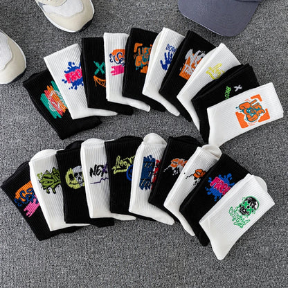 10 piezas calcetines deportivos de alta calidad para parejas a la moda con patrones de grafiti calcetines suaves y cómodos de gran tamaño para hombres