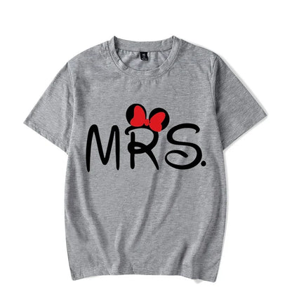 Camiseta de manga corta con estampado de ratón y dibujos animados de Mr. Mrs para parejas, camiseta de verano con estampado de letras, camiseta informal holgada para amantes, camiseta unisex