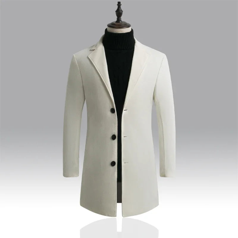 nuevo abrigo largo de algodón nueva mezcla de lana Color puro Casual moda de negocios ropa de hombre chaqueta cortavientos delgada