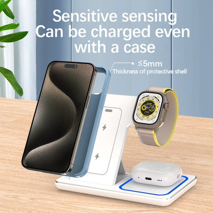 Cargador inalámbrico rápido LED de 30 W, estación de carga plegable 3 en 1 para iPhone 15, 14, 13, 12, 11, Apple Watch 9, 8, 7, 6, 5 y Airpods Pro