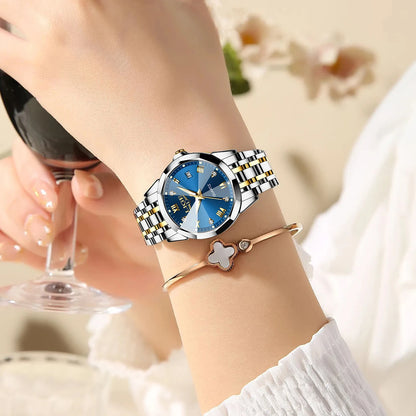 Reloj elegante de lujo para mujer, resistente al agua, luminoso, con fecha, de acero inoxidable, de cuarzo