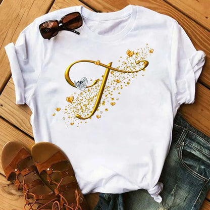 Camiseta de combinación de letras con nombre personalizado para mujer