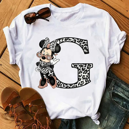 Camisetas con estampado de 26 letras para mujer, camisetas Disney 2024, camisetas casuales de verano de manga corta, camisetas gráficas para mujer, ropa para mujer