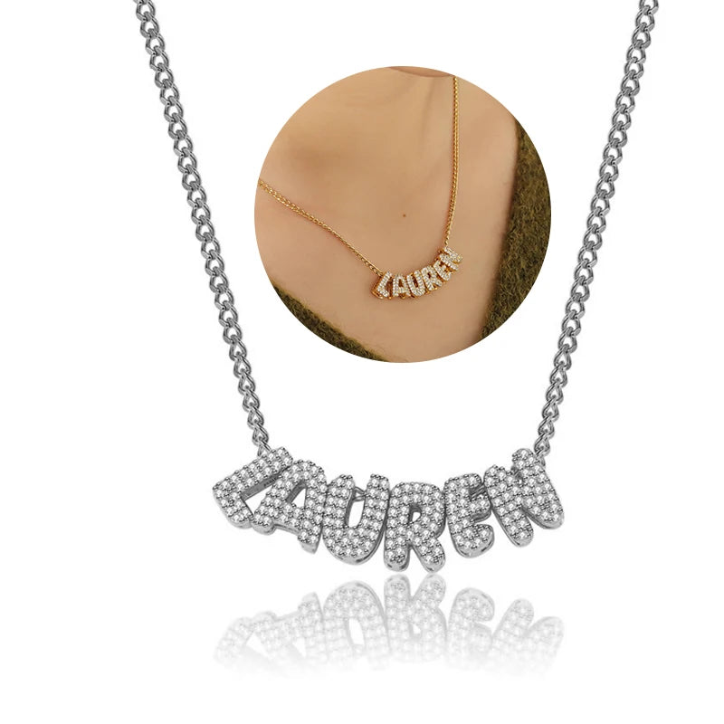 Collares con letras de burbuja personalizados en 3D, collares con nombre de globo para mujeres y niñas, joyería personalizada con nombre en oro de 18 quilates.