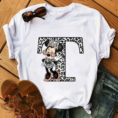 Camisetas con estampado de 26 letras para mujer, camisetas Disney 2024, camisetas casuales de verano de manga corta, camisetas gráficas para mujer, ropa para mujer