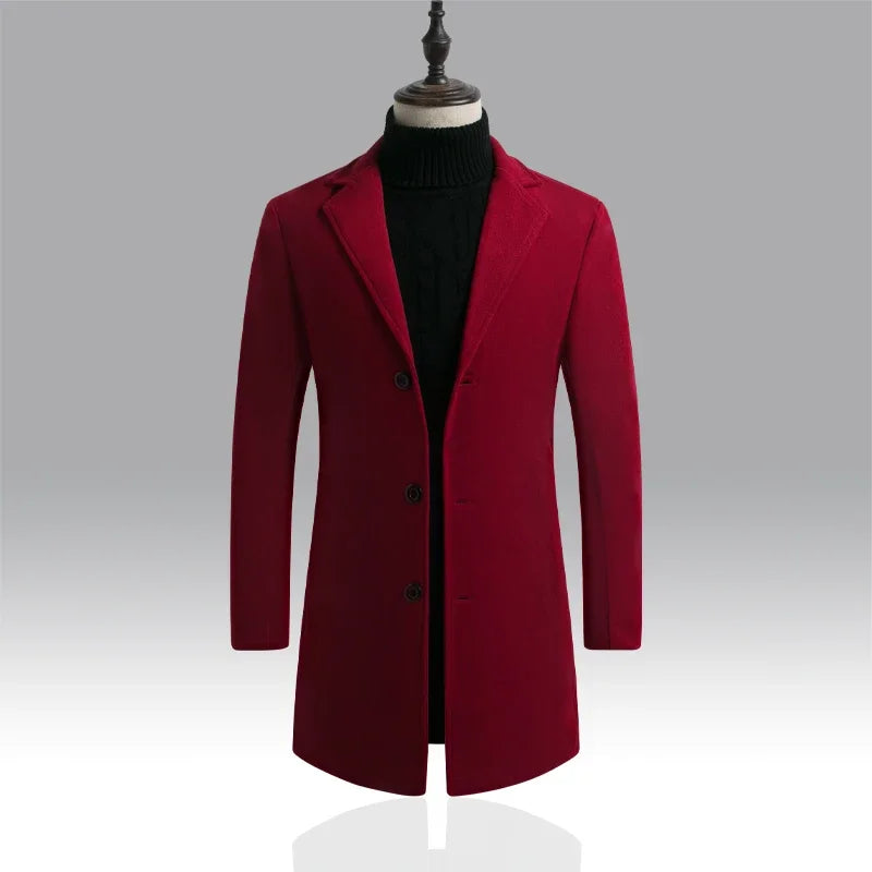 nuevo abrigo largo de algodón nueva mezcla de lana Color puro Casual moda de negocios ropa de hombre chaqueta cortavientos delgada