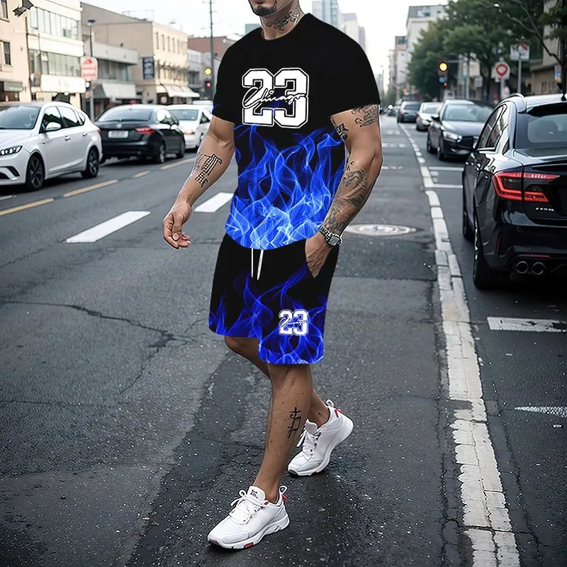 Conjunto de camiseta con estampado para hombre, pantalones cortos con estampado creativo