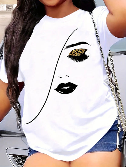 Camiseta holgada de manga corta con cuello redondo informal de gran tamaño con estampado de dibujos animados para mujer de verano