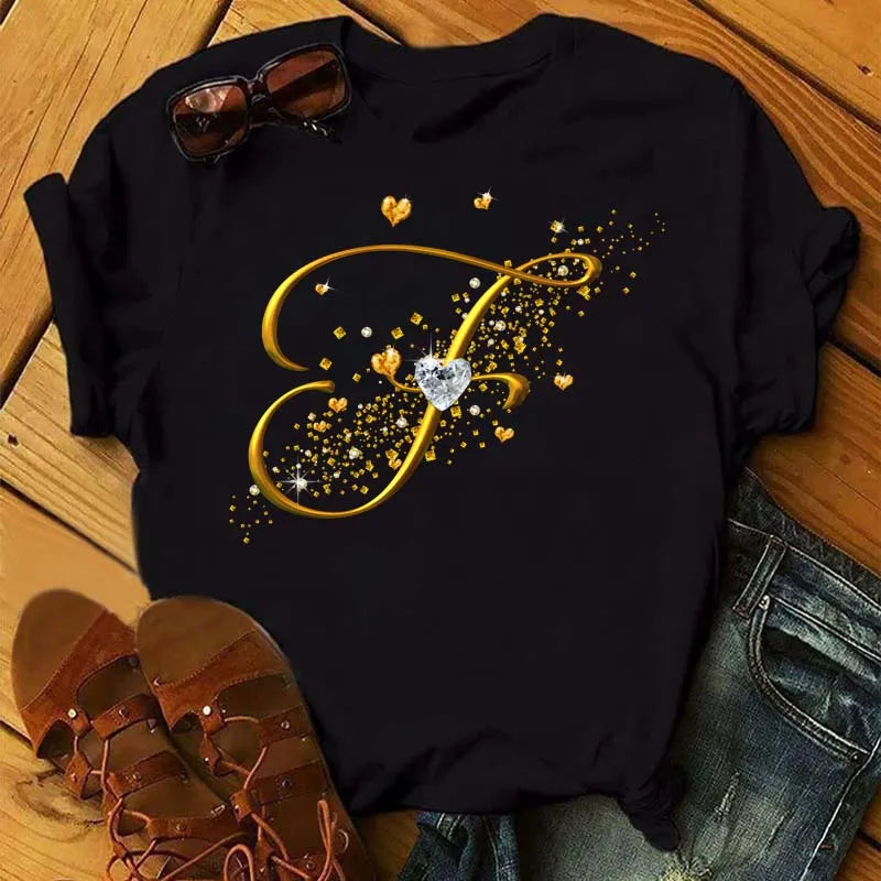 Camiseta de combinación de letras con nombre personalizado para mujer