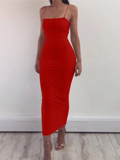 Vestido largo sexy sin espalda para discoteca, amarillo, con escote en V y tirantes finos para mujer, vestido de oficina ajustado con clase para fiesta