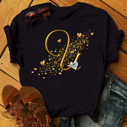 Camiseta de combinación de letras con nombre personalizado para mujer