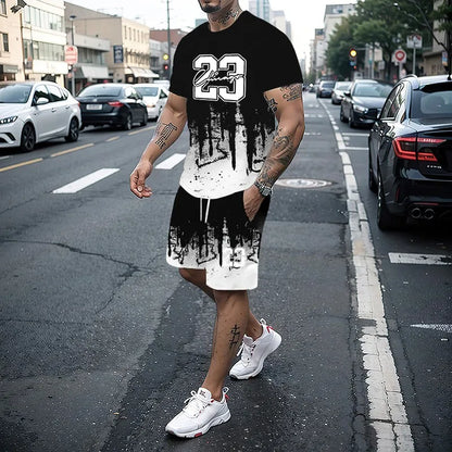 Conjunto de camiseta con estampado para hombre, pantalones cortos con estampado creativo