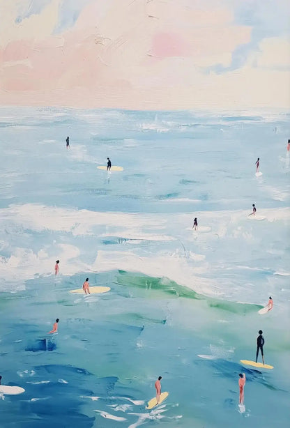 Azul rosa ondas playa atardecer palmeras océano paisaje arte cartel lienzo pintura al óleo Villa dormitorio pared del hogar decoración moderna