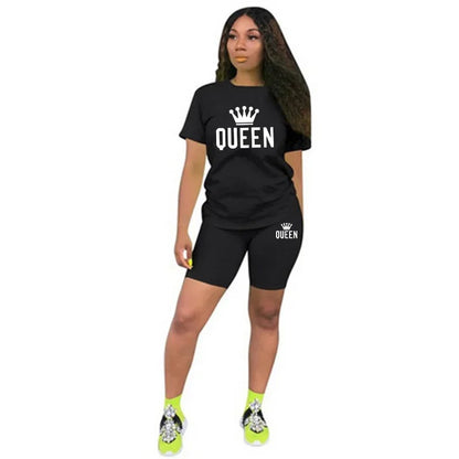 conjunto de mujer de 2 piezas con camiseta y pantalones cortos estampados , ropa deportiva