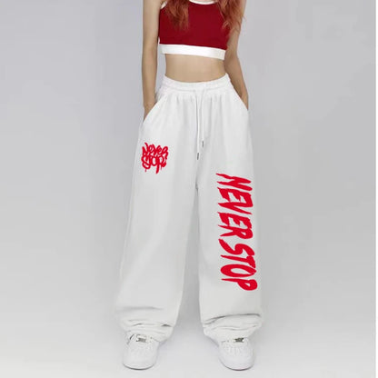 Pantalones de chándal con diseño de cordón en blanco y negro para mujer, pantalones deportivos de baile callejero para mujer, pantalones largos que combinan con todo