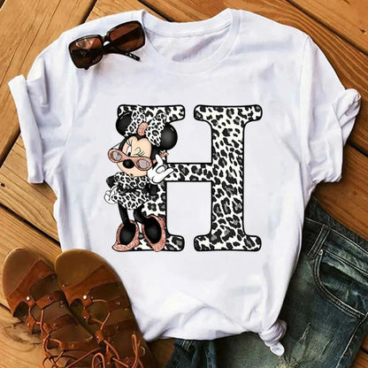 Camisetas con estampado de 26 letras para mujer, camisetas Disney 2024, camisetas casuales de verano de manga corta, camisetas gráficas para mujer, ropa para mujer