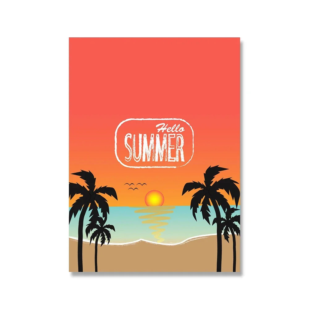 Pintura en lienzo para pared, arte nórdico, puesta de sol, arena, mar, playa, ondas, océano, Palma, póster, imagen Modular de paisaje marino para decoración para sala de estar