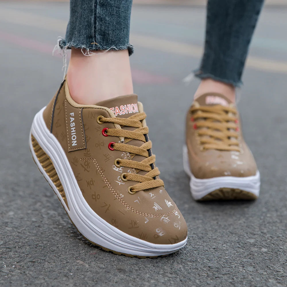 Zapatos deportivos informales para mujer, zapatillas transpirables y cómodas con Tacón de Cuña y suela gruesa