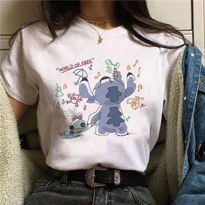 Camiseta divertida de dibujos animados de Stitch de Disney de los años 90 para mujer, camiseta de Lilo y Stitch, camiseta gráfica, ropa de calle, camisetas, ropa femenina