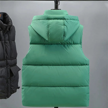 Chaleco con capucha para hombre, chaleco cálido con cuello levantado y cremallera para invierno, chaquetas sin mangas acolchadas de algodón con bolsillos grandes