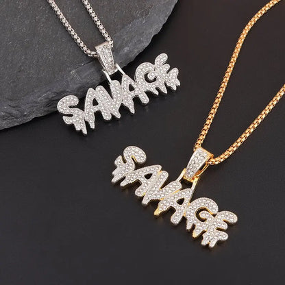 Hip Hop Ice Out Wild Alphabet Pendant Necklace Cool Jewelry for Men Women Hip Hop Rock Rap Gifts 