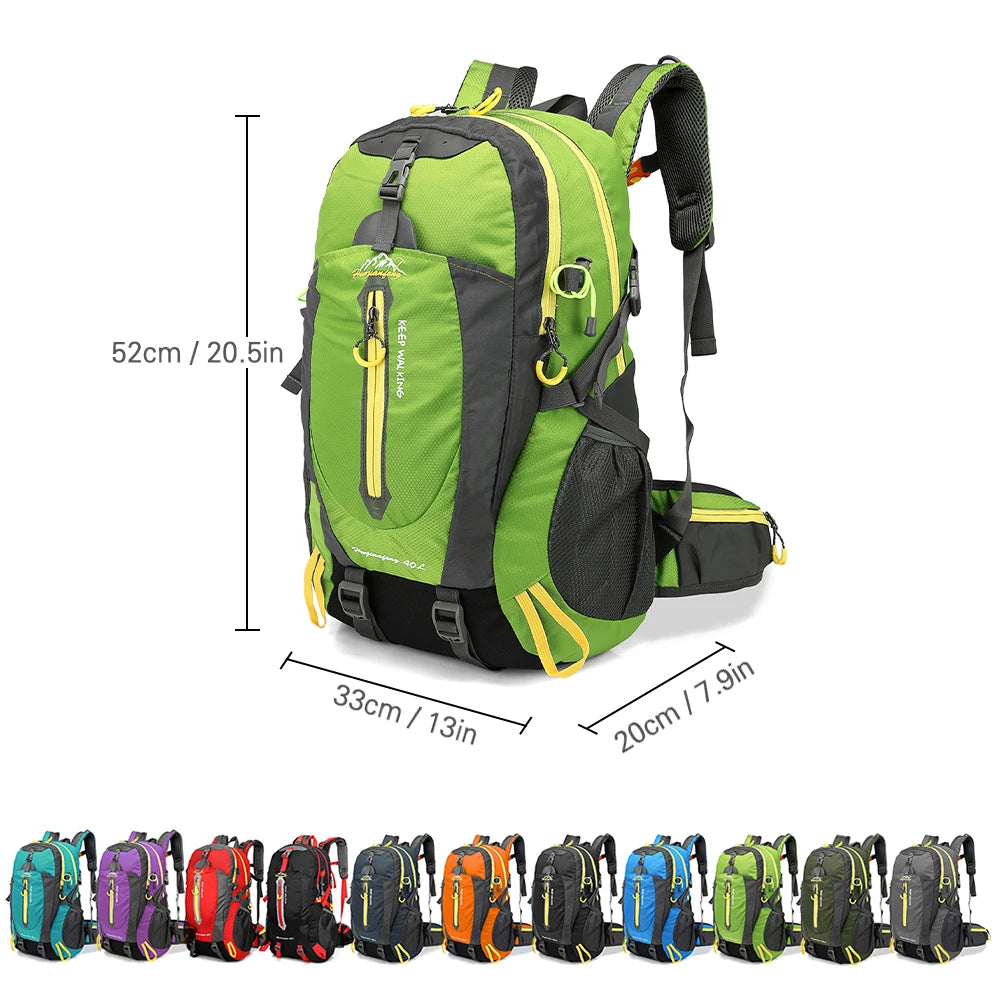 Mochila de viaje resistente al agua de 40L, mochila para acampar, senderismo, portátil, senderismo, escalada, bolsas traseras para hombres y mujeres