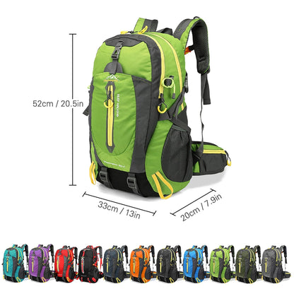 Mochila de viaje resistente al agua de 40L, mochila para acampar, senderismo, portátil, senderismo, escalada, bolsas traseras para hombres y mujeres