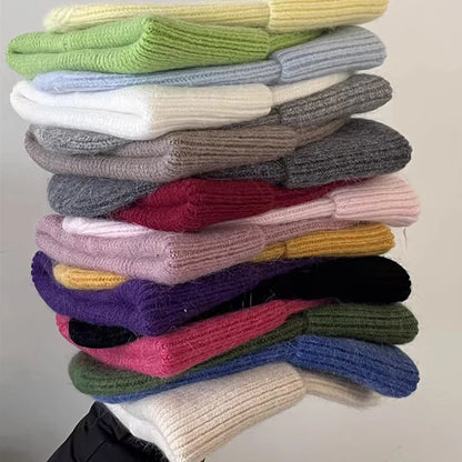 Gorro de punto de Angora para mujer, gorros de punto esponjosos de piel de conejo, gorro de lujo de Corea para mujer