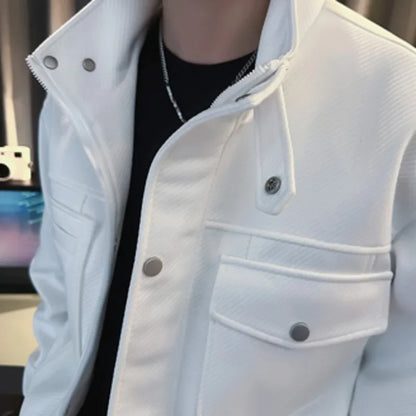 Veste de baseball à grande poche de couleur unie pour hommes, veste à revers, costume de club pour hommes, veste aviateur de rue 
