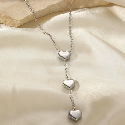 Collar de acero inoxidable con colgante de corazón de melocotón y flecos pequeños para mujer, joyería para San Valentín, regalo de aniversario.