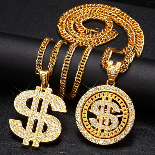 Collar con símbolo de dólar dorado para hombre , colgante de dólar