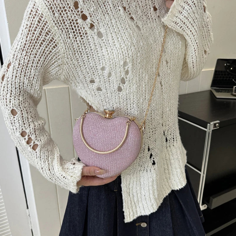 Bolso de mano de noche para mujer, bolso brillante con forma de corazón