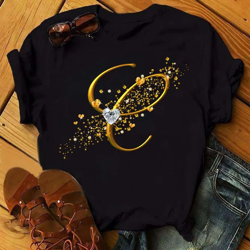 Camiseta de combinación de letras con nombre personalizado para mujer