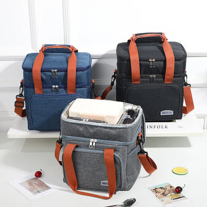 Bolsa de almuerzo de doble capa, de gran capacidad, con aislamiento térmico, a prueba de fugas, para hombres y mujeres