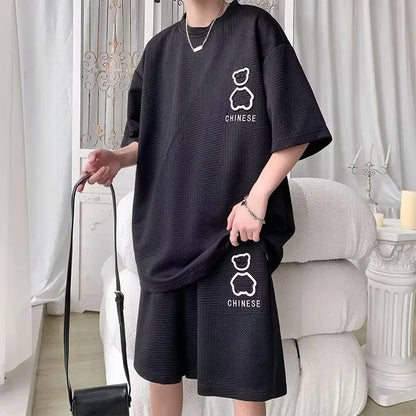 Costume pour hommes nouvelle mode coréenne de haute rue T-shirt short ensemble deux pièces col rétro vêtements de créateurs pour hommes 