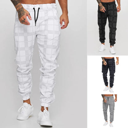 Pantalon slim à carreaux pour homme, pantalon décontracté taille moyenne 
