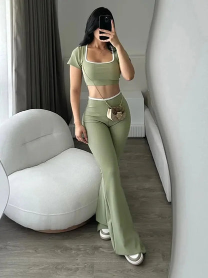Nuevo conjunto estilo deportivo informal de Color puro, pantalones ajustados de manga corta