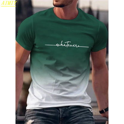 Camiseta de moda de verano con estampado de letras y rayas 3D para hombre, estilo hip hop, estilo Harajuku, informal, de cuello redondo, de gran tamaño
