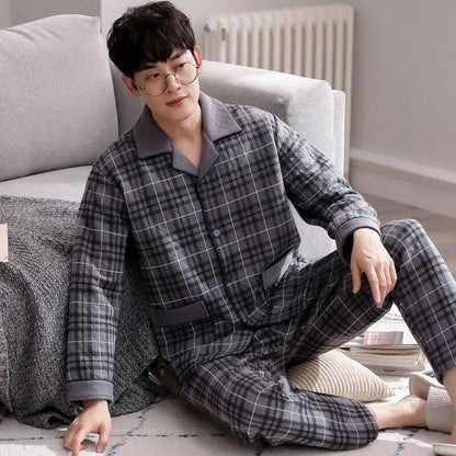 Ropa de dormir gruesa de algodón de aire de manga larga para hombres