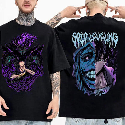 Camiseta de anime japonés Solo Leveling para hombre, camisetas gráficas de dibujos animados de Sung Jinwoo, camiseta Harajuku de manga corta de algodón de alta calidad