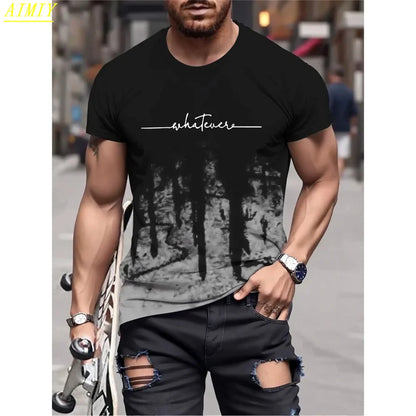 Camiseta de moda de verano con estampado de letras y rayas 3D para hombre, estilo hip hop, estilo Harajuku, informal, de cuello redondo, de gran tamaño