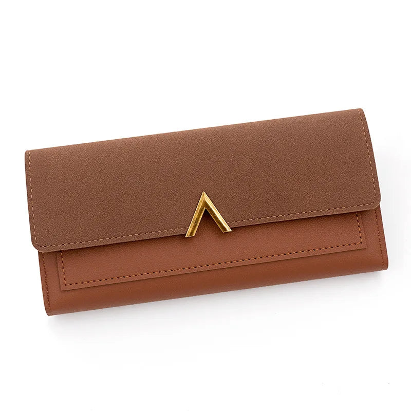 cartera larga con hebilla en forma de V para mujer, cartera triple para mujer