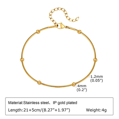 Pulsera de tobillo con perlas de acero inoxidable para mujer, cadena ajustable para el pie chapada en oro de 18 quilates, pulseras apilables para la pierna.