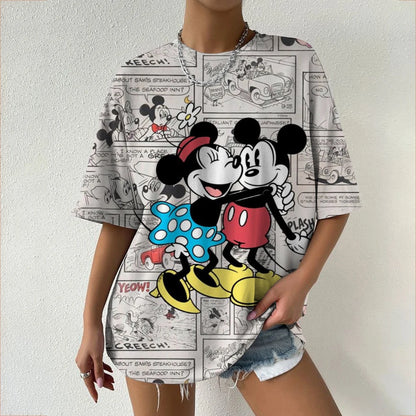 Camiseta de verano de manga corta para mujer, con estampado de cuello redondo