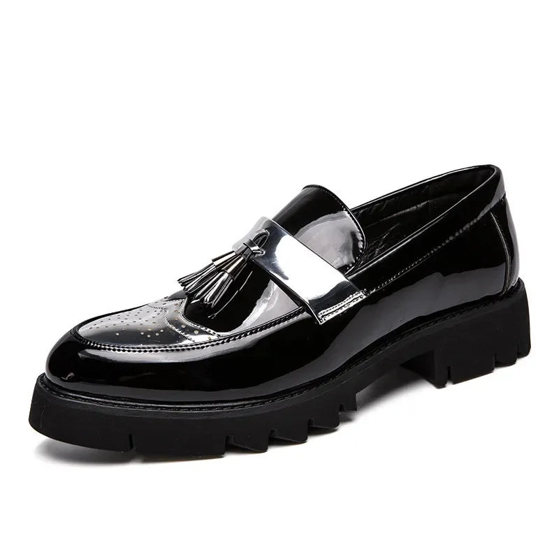 zapatos de cuero casuales charol superficie brillante perezoso altura creciente zapatos