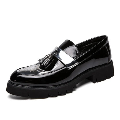 zapatos de cuero casuales charol superficie brillante perezoso altura creciente zapatos